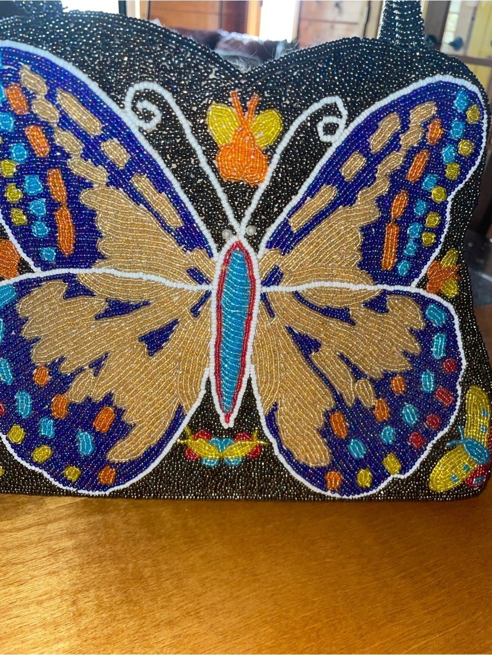 BEAUTIFUL Beaded Butterfly Accent Bag in Blue and Gold